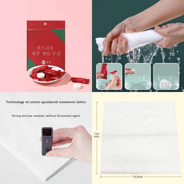 jSHANFU HAIMAI Disposable Compressed Towel – 20 Pcs Cotton Facial Cleansing Tissue & Makeup Remover Washcloth