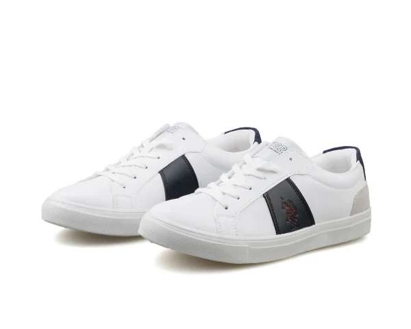 U.S. Polo Assn. Leather-Panel Sneakers - White with Black Accent Casual Alen 3Fx White