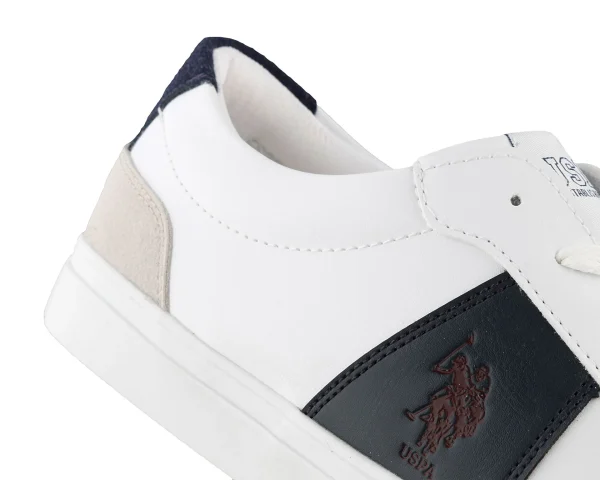 U.S. Polo Assn. Leather-Panel Sneakers - White with Black Accent Casual Alen 3Fx White