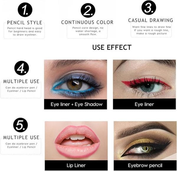 Pink Key Eye & Lip Pencil Set - Waterproof, Multi-Color Makeup Pencils