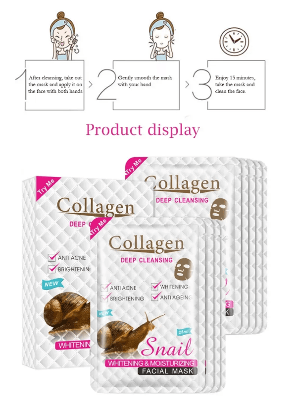 Collagen Snail Extract Brightening and Moisturizing Facial Masks - 10x25ml