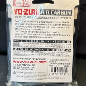 Yo-Zuri H.D. Carbon 100% Fluorocarbon Leader Fishing Line – 50lb Clear, 30 Yards