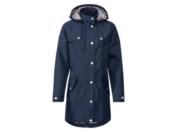 Navy Hooded Raincoat with Printed Lining