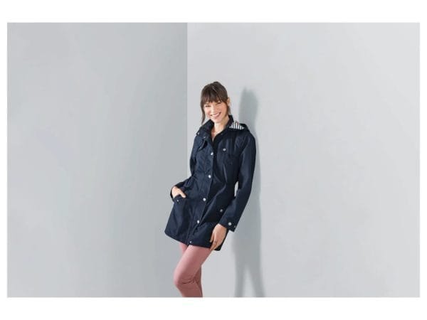 Navy Hooded Raincoat with Printed Lining