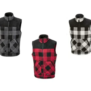 Parkside Men's Sleeveless Fleece Vest – Plaid Checkered Design