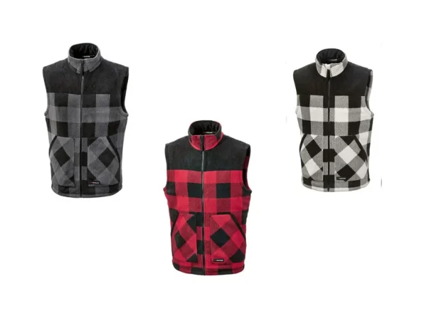 Parkside Men's Sleeveless Fleece Vest – Plaid Checkered Design
