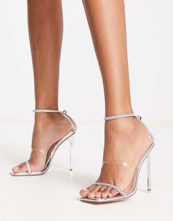 Simmi London Crystal-Embellished Silver Stiletto Heels