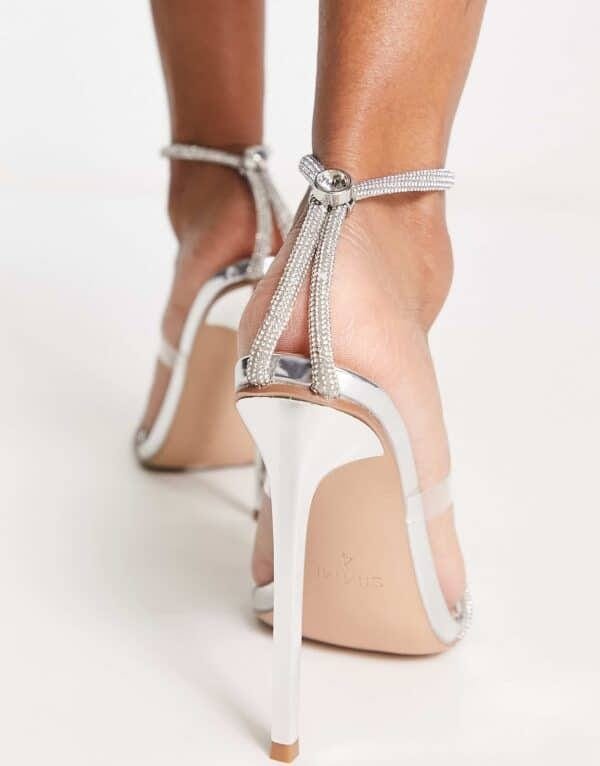 Simmi London Crystal-Embellished Silver Stiletto Heels