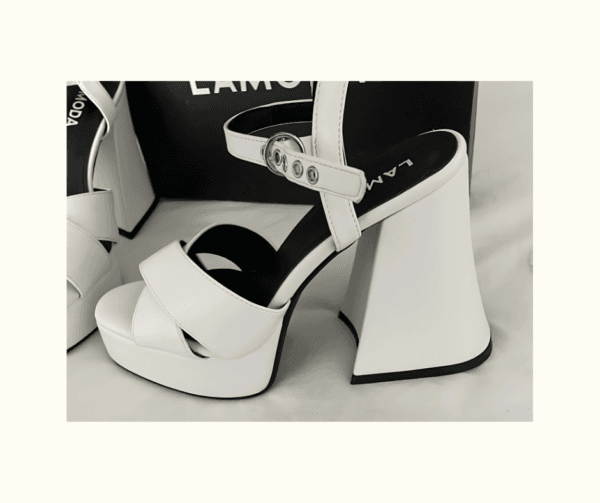 White Chunky Platform Block Heels