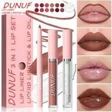 DUNUF 3-in-1 Lip Set – Lip Liner, Liquid Lipstick & Lip Oil