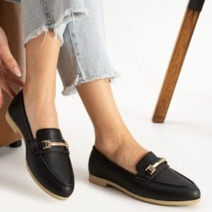 RAID Black Loafers with Gold Buckle