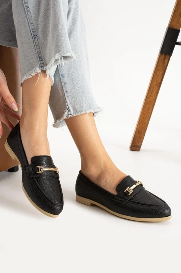 RAID Black Loafers with Gold Buckle