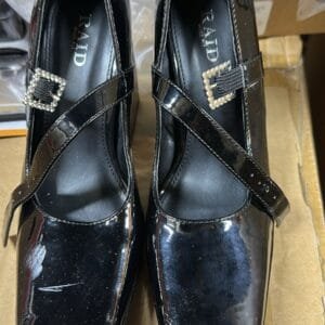 RAID Black Patent Mary Jane Heels – Square Toe Strap Pumps