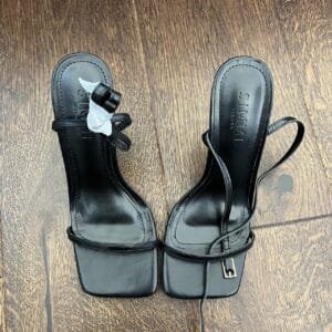 Elegant Black Strappy Square-Toe Heeled Sandal