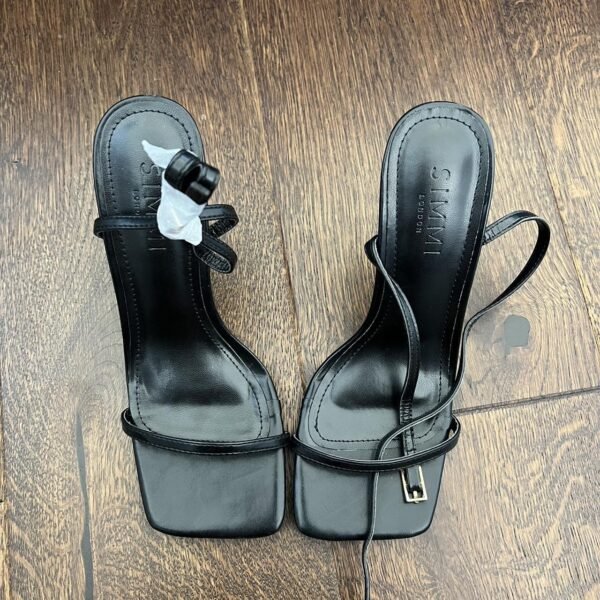 Elegant Black Strappy Square-Toe Heeled Sandal