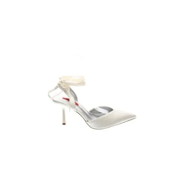 Elegant White Satin Lace-Up Pointed-Toe Heels