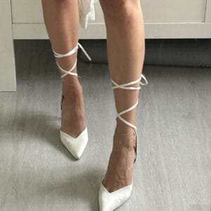 Elegant White Satin Lace-Up Pointed-Toe Heels