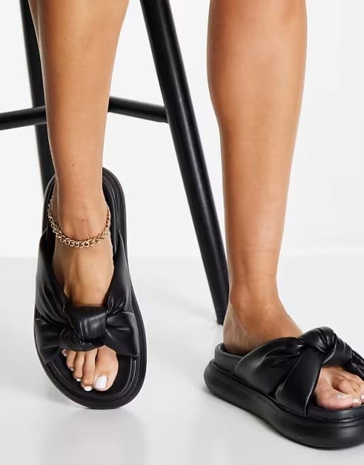 ASOS Design Black Faux Leather Knotted Slide Sandals