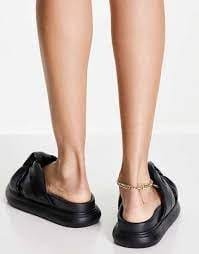 ASOS Design Black Faux Leather Knotted Slide Sandals