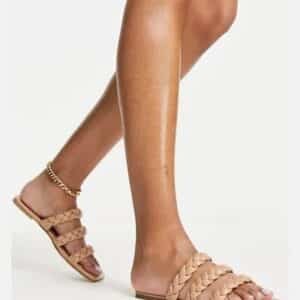 GLAMOROUS Braided Double Strap Flat Sandals – Nude