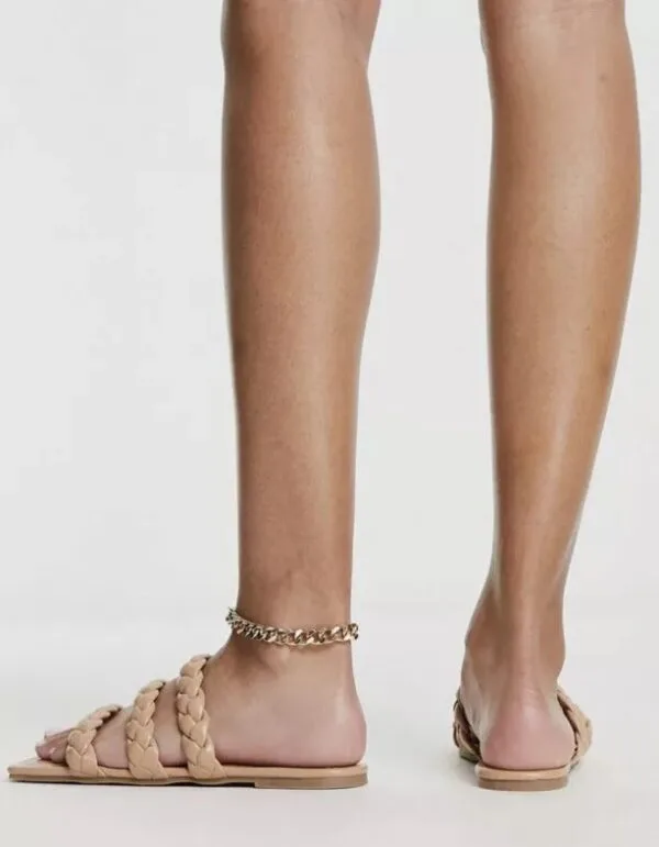 GLAMOROUS Braided Double Strap Flat Sandals – Nude