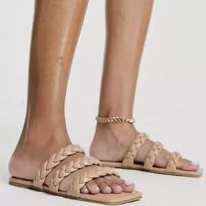 GLAMOROUS Braided Double Strap Flat Sandals – Nude