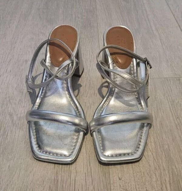 ASOS DESIGN Metallic Silver Strappy Block Heel Sandals
