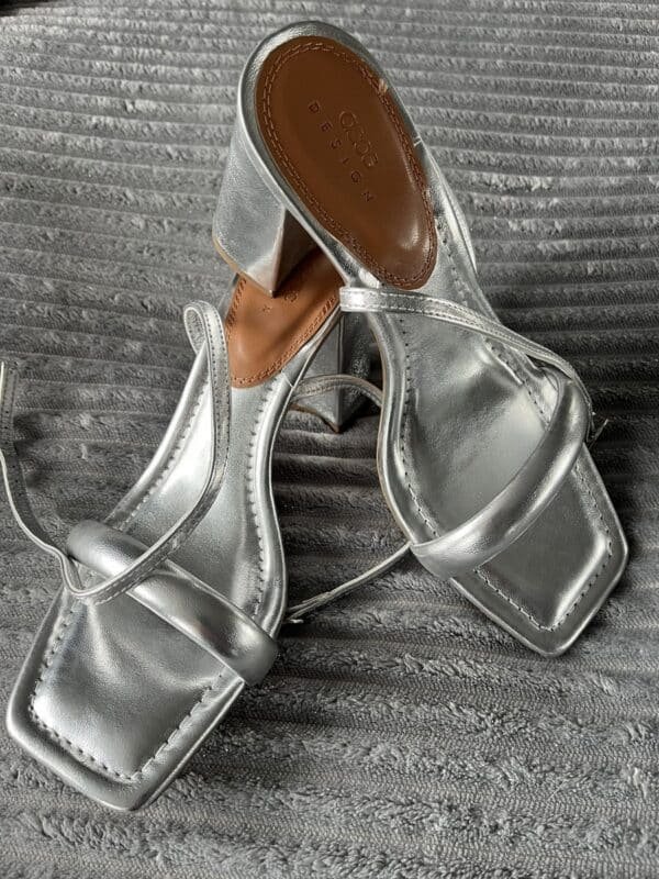 ASOS DESIGN Metallic Silver Strappy Block Heel Sandals