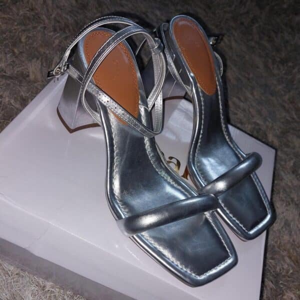 ASOS DESIGN Metallic Silver Strappy Block Heel Sandals