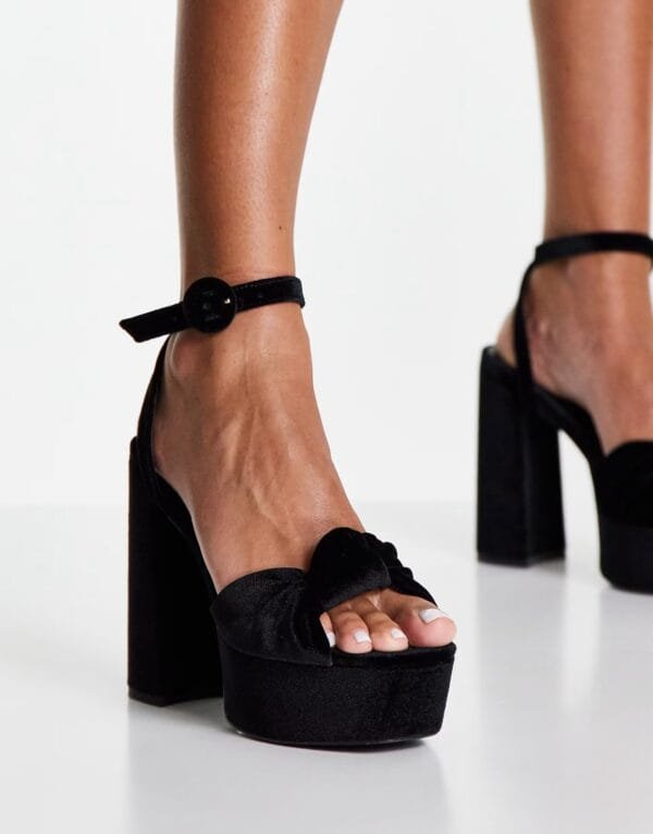 ASOS DESIGN Black Velvet Bow Heeled Sandals