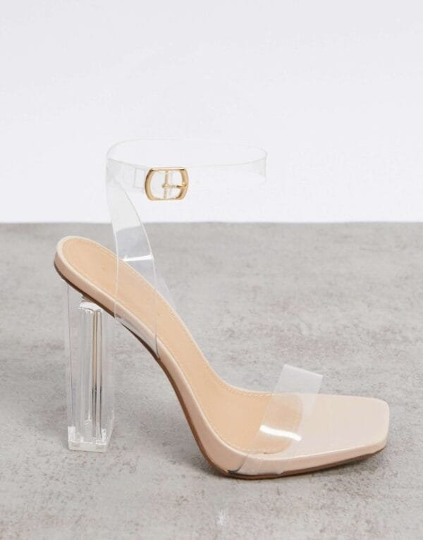 Truffle Collection Clear Block Heel Sandals – Nude Beige