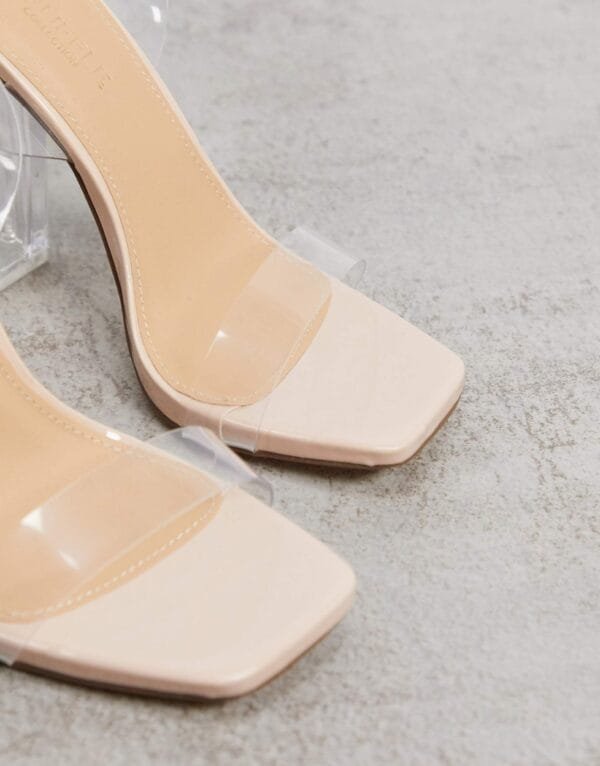 Truffle Collection Clear Block Heel Sandals – Nude Beige