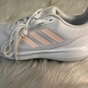 Adidas White Mesh Sneakers with Pink Stripes