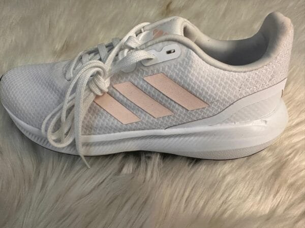 Adidas White Mesh Sneakers with Pink Stripes