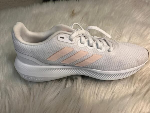 Adidas White Mesh Sneakers with Pink Stripes