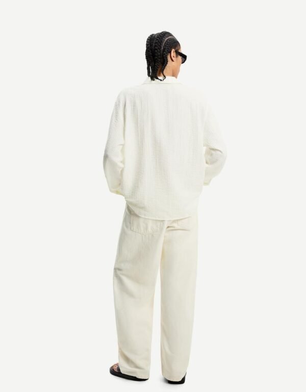 Men’s Off-White Textured Long Sleeve Shirt – Relaxed Oversized Fit | Size L