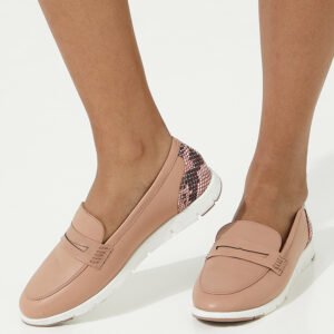 Hush Puppies Women’s Penny Loafers – Blush Pink Slip-On Flats with Textured Heel & White Sole