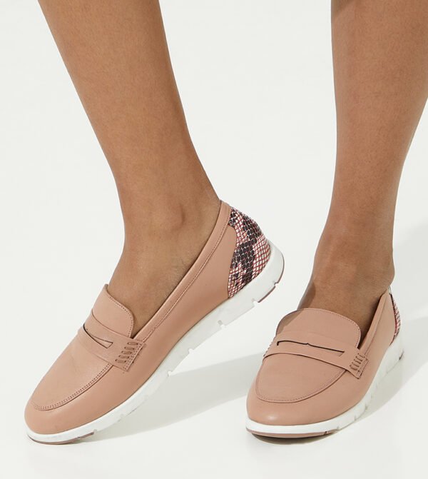 Hush Puppies Women’s Penny Loafers – Blush Pink Slip-On Flats with Textured Heel & White Sole