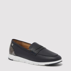 Hush Puppies Women’s Navy Blue Penny Loafers with Snake-Print Heel Accent – Size 41