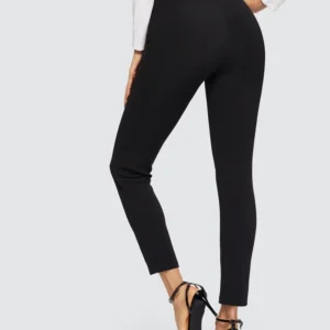 LOGIFIRST High Waist Ruffle Trim Tapered Pants – Black Slim Fit Ankle Trousers, Size L