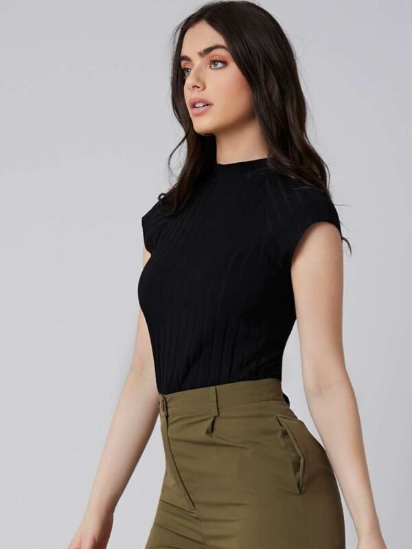SHEIN Black Ribbed Mock Neck Fitted Top – Size M