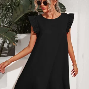 SHEIN Black Ruffle Sleeve A-Line Mini Dress – Size XL