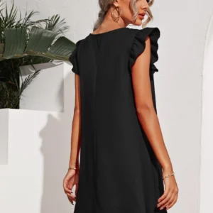 SHEIN Black Ruffle Sleeve A-Line Mini Dress – Size XL