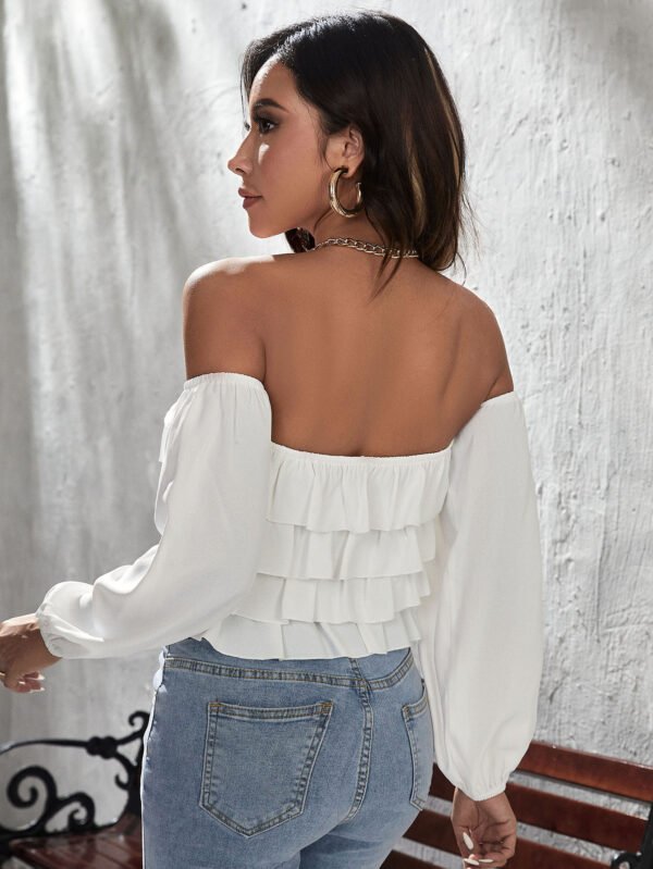 White Off‑Shoulder Ruffle Blouse – Shein Chic Crop Top | Size M