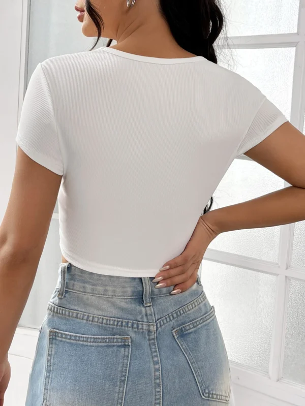 Women's White Ribbed Scoop Neck Crop Top – SHEIN Size L