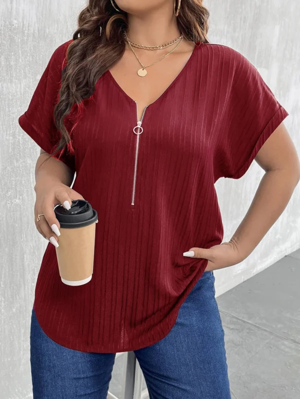 STUGAZ CURVE Red Pleated V-Neck Blouse with Front Zip – Size 0XL