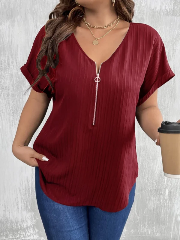 STUGAZ CURVE Red Pleated V-Neck Blouse with Front Zip – Size 0XL