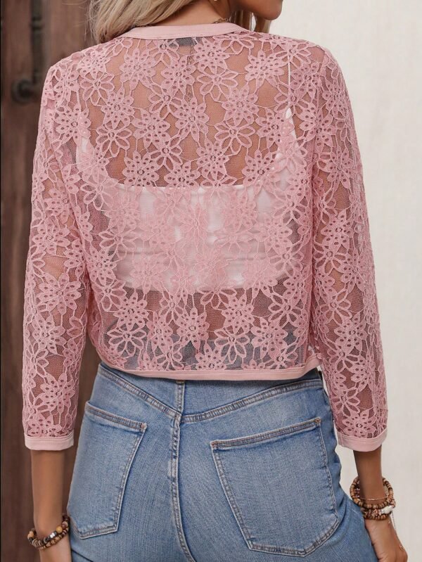 SHEIN Pink Floral Lace Bolero Shrug – Lightweight Sheer Cardigan, Size S