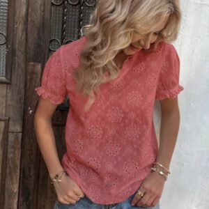 SHEIN Pink Eyelet Embroidered Blouse – Size S