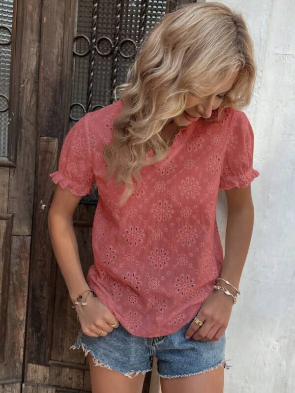 SHEIN Pink Eyelet Embroidered Blouse – Size S